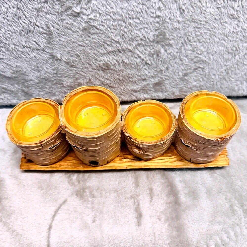 Yankee Candle Fall Birch Log Votive Holder Set Rustic Cabincore Woodland‎ Decor